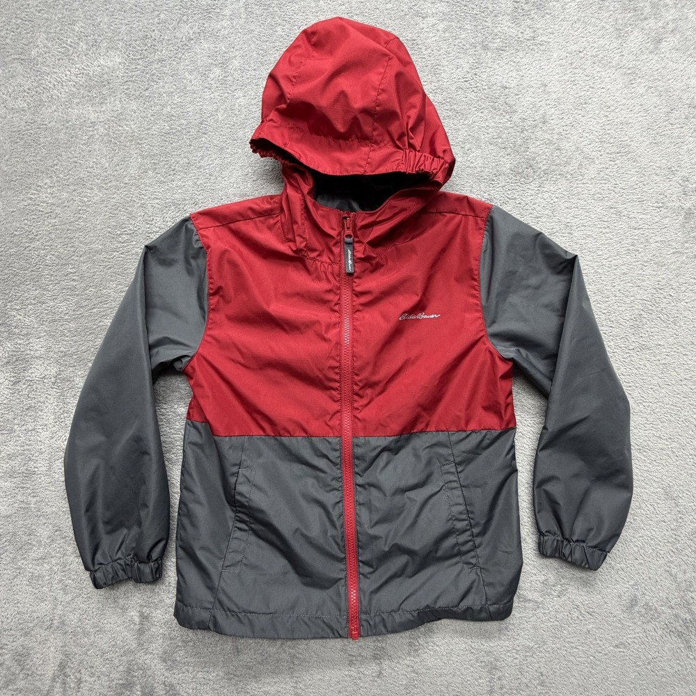 Eddie Bauer Jacket Youth Small 7-8 Red Hooded Windbreaker Full Zip Lightweight